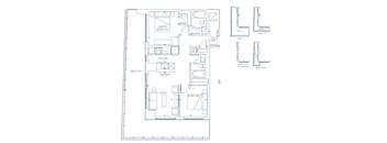 A floor plan of a house with a master bedroom, kitchen, living room, and bathroom.