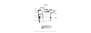 A black and white floor plan of Residence Eight showing the layout of the rooms.