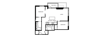 A black and white image of a floor plan for a house with a balcony.