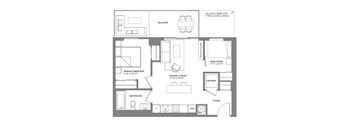 A floor plan of a home showing a primary bedroom, a bathroom, a dining room, a living room, a laundry room, and a foyer.