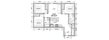 A floor plan of a 829 square feet home with labeled rooms and measurements.