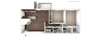 A 3D in-room illustration of a bedroom with a desk and a couch.
