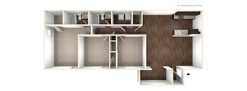 A floor plan of a house with a kitchen, living room, and two bedrooms.