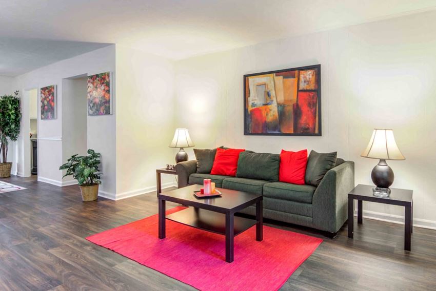 a living room with a couch and a coffee table