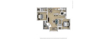 a 2 bedroom floor plan with a bathroom and a living room