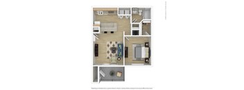 a stylized floor plan of a 1 bedroom apartment