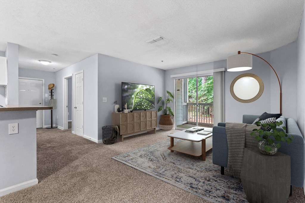 a living room with a couch and a coffee table