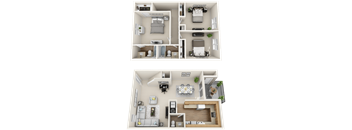 a 3d floor plan of a house with a bedroom and a living room