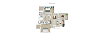 A floor plan of a house named Dogwood with various rooms and furniture.
