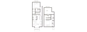 A floor plan of a two level home with bedrooms, bathrooms, and a living area.