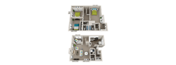 A floor plan of a two-story apartment with labeled rooms and dimensions.