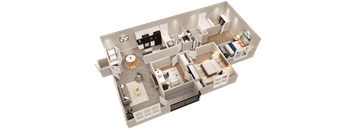 a 3d floor plan of a bedroom with a living room