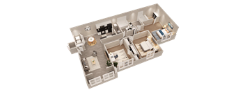 a 3d floor plan of a house with a bedroom and a living room