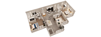 a 3d floor plan of a home with a bedroom and living room