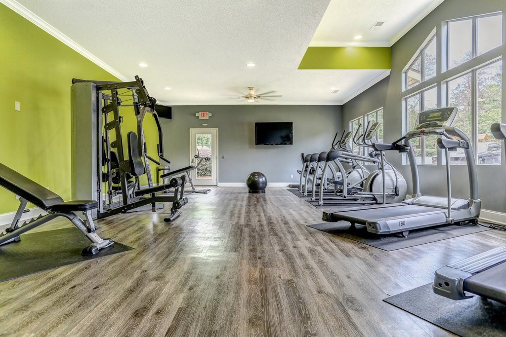 the residence on lamar apartment homes fitness room with weights and cardio equipment