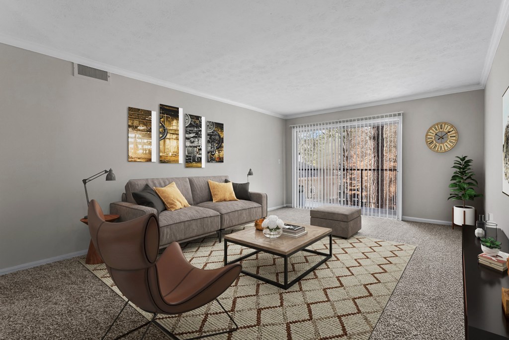 a living room with a couch and a coffee table