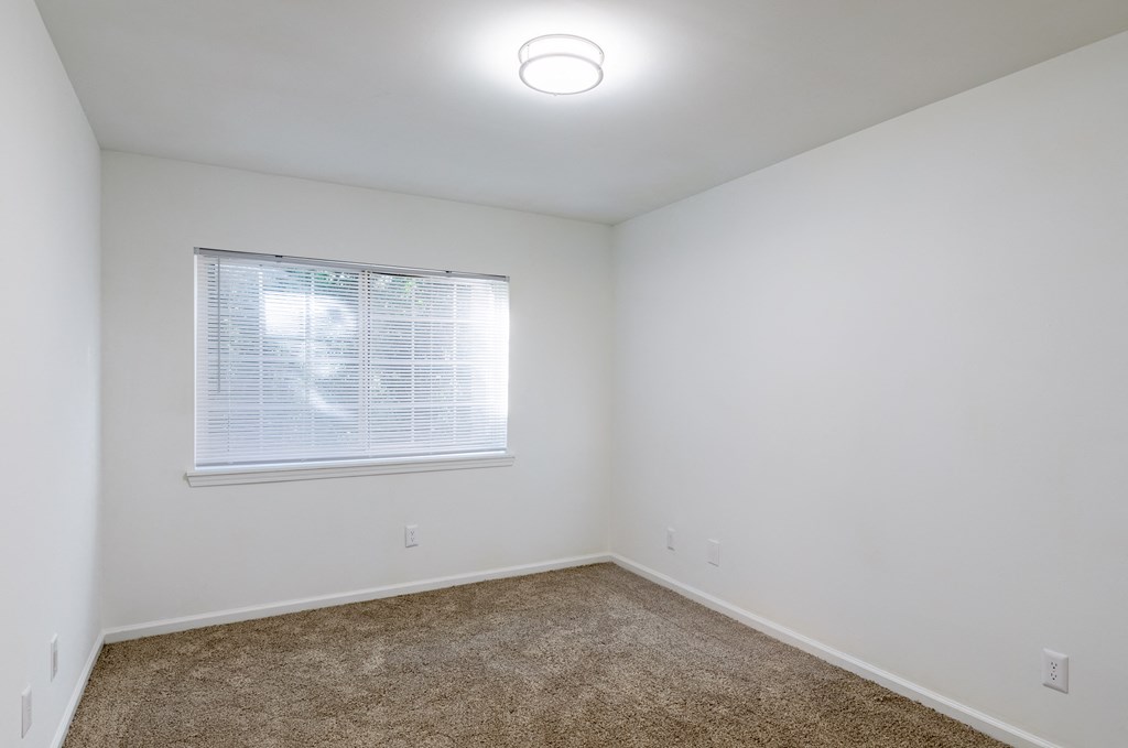 an empty room with carpet and a window