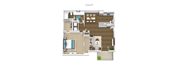 A floor plan of a room with a kitchen, dining area, and living room.