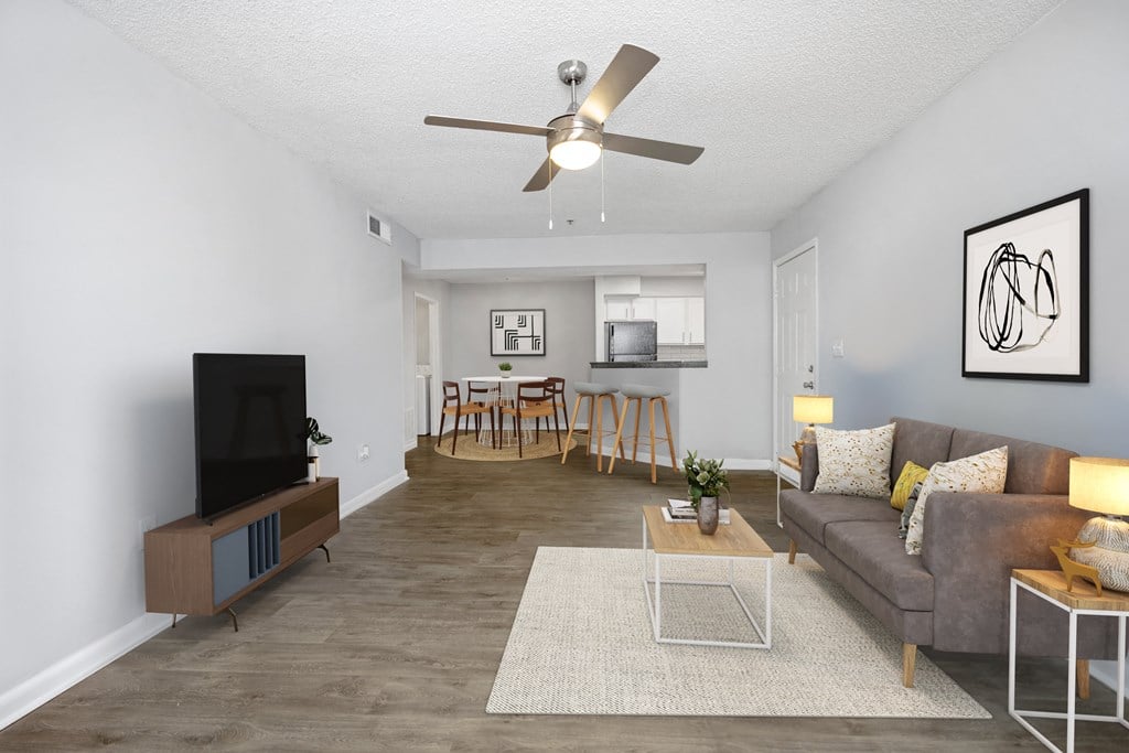 a living room with a couch and a tv