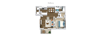 A top-down view of a room with the word "Mulberry" written above it.