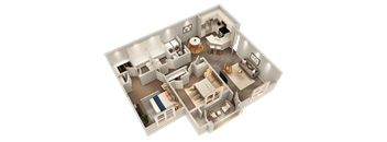 a 3d floor plan of a bedroom with a living room