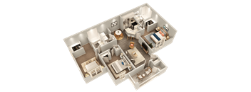 a 3d floor plan of a bedroom and living room