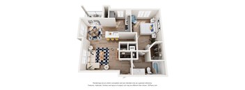 A floor plan of a house with a kitchen, living room, and bathroom.