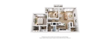 A 3D floor plan of a house with multiple rooms.