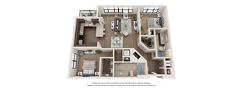 a 3d floor plan with a bedroom and a living room
