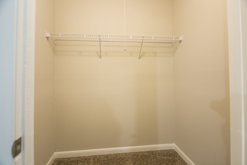 a empty walk in closet in a empty room with a hanging rack