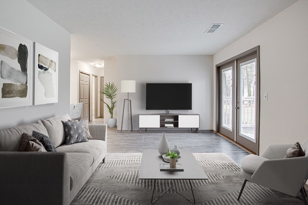 a living room with a couch and a coffee table