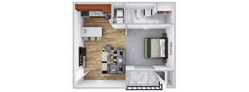 A top-down view of a modern bathroom with a shower and a sink.