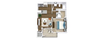 a 3d drawing of a floor plan with furniture and a fireplace