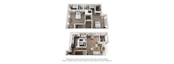 a stylized view of a 2 bedroom floor plan and a 2100 sq ft apartment