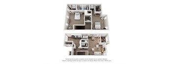 a stylized image of a 3d floor plan with a bedroom and a kitchen