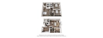 a stylized 3d floor plan with a bedroom and a living room