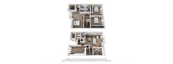 a stylized 3d floor plan with a bedroom and a living room