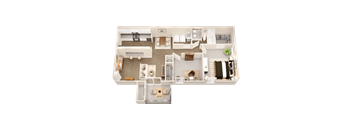 a 3d floor plan of a home with a bedroom and a living room