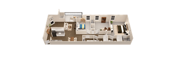 a 3d floor plan of a house with a bedroom and a living room