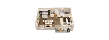 a 3d floor plan of a house with a bedroom and a living room