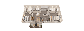 a 3d floor plan of a house with a bedroom and a living room