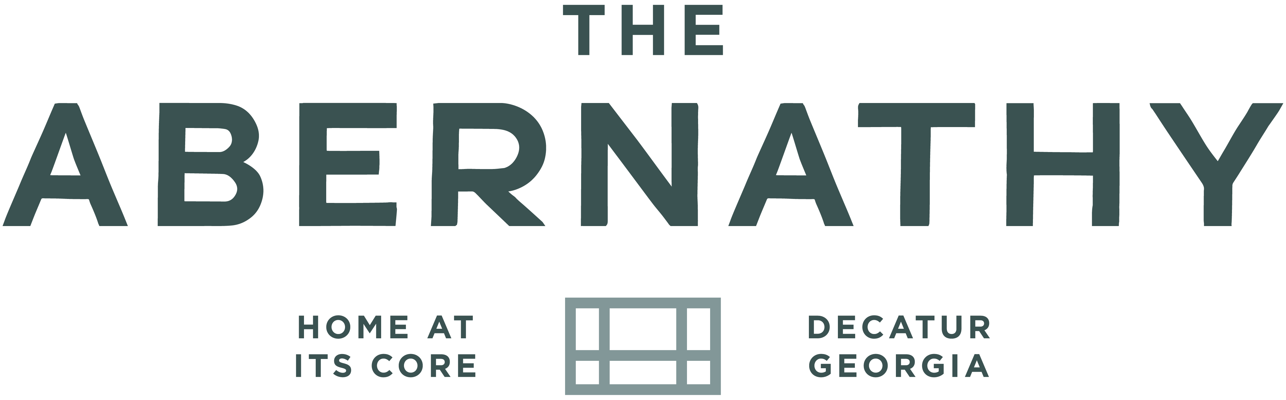 The image displays the name "THE ABERNATHY" in large letters, with "HOME AT ITS CORE" and "DECATUR GEORGIA" written below it.
