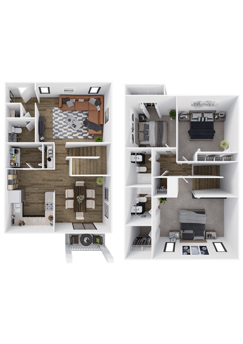 a rendering of the floor plan of a 3 bedroom apartment