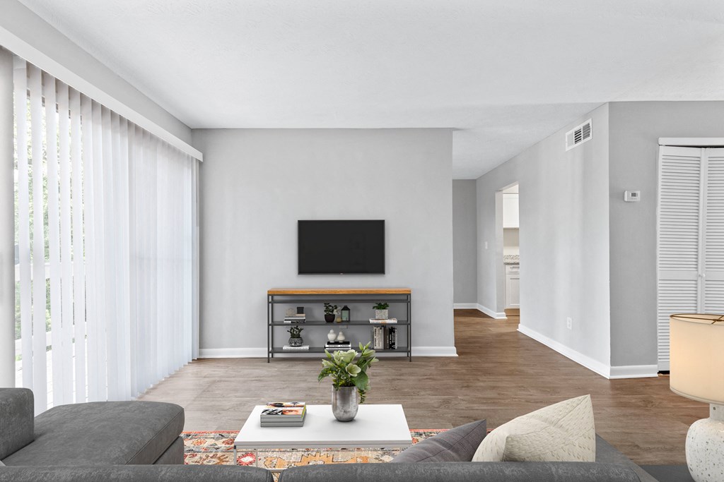 a living room with a couch and a coffee table