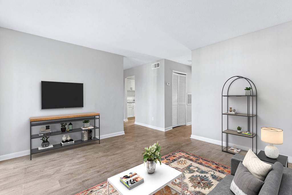a living room with a couch and a television