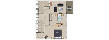 a floor plan of a bedroom apartment with a bathroom and a living room
