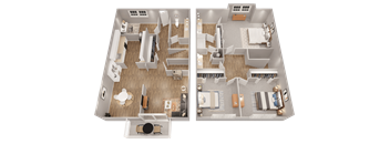 two views of a floor plan of a bedroom and a living room