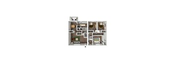 A series of images showing different layouts of a small apartment.