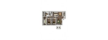 A floor plan of a house with a kitchen, living room, and two bedrooms.