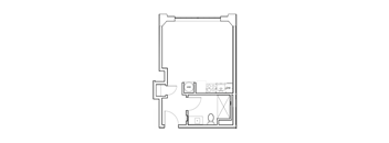 a floor plan of a small house with a bedroom and a living room
